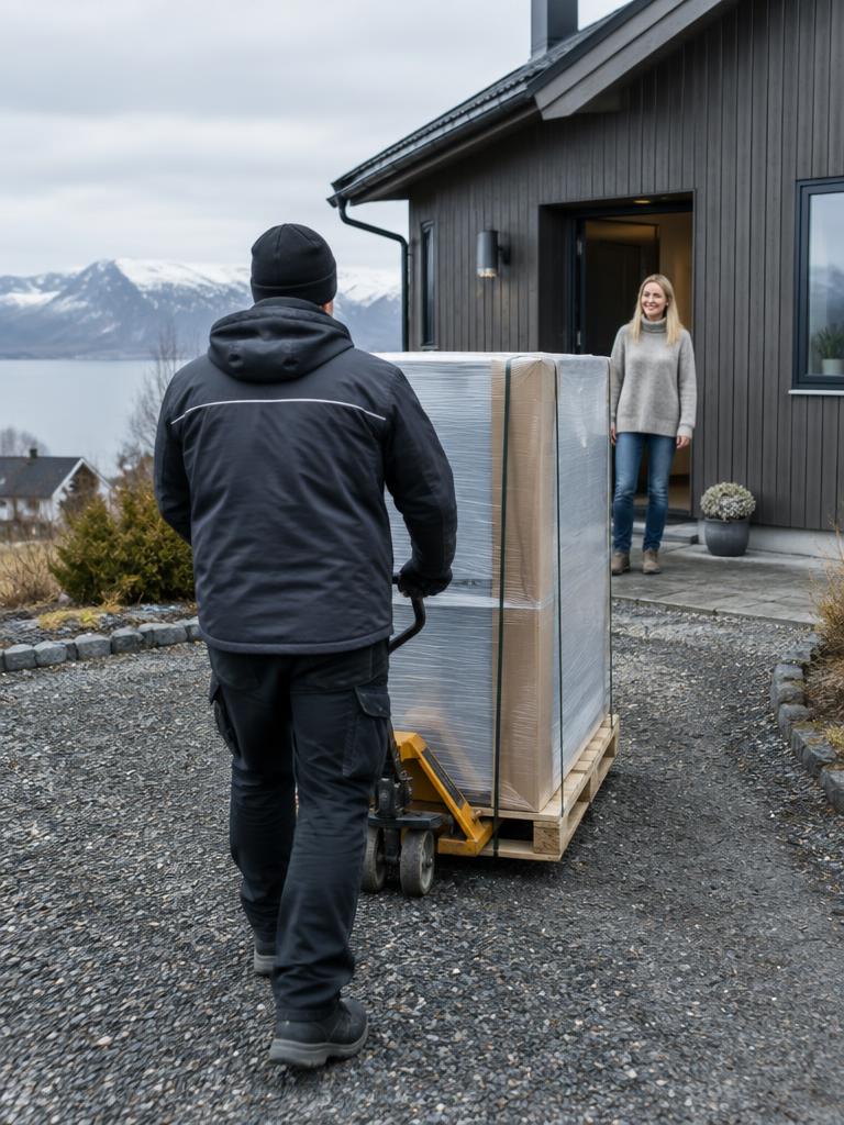 Leverans av en produkt på pall till en villa